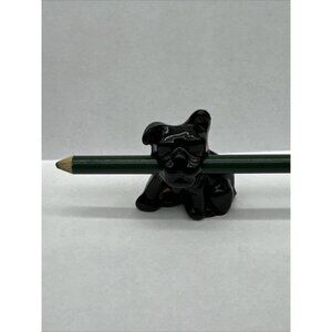 Vintage Cambridge Glass Black Bulldog Pencil Holder Figurine Original Sticker